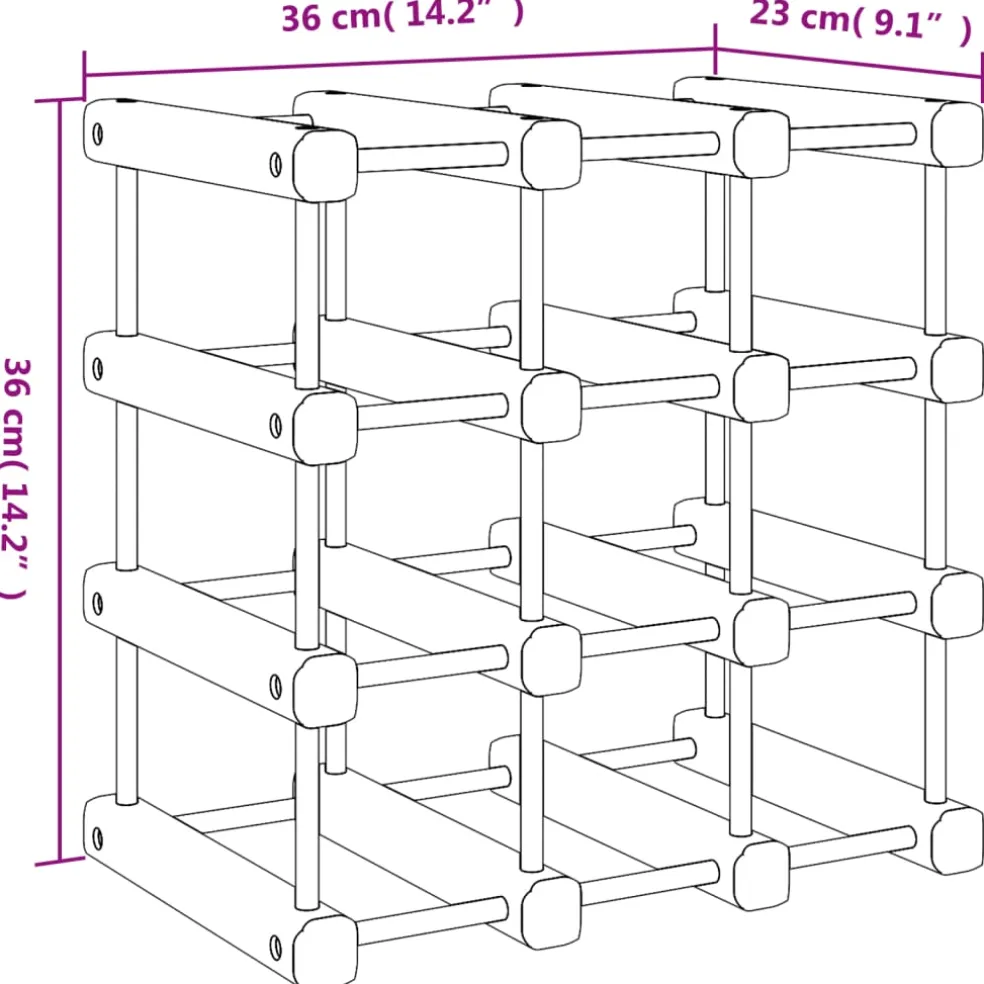 vidaXL Wijnrek voor 12 flessen 36x23x36 cm massief grenenhout