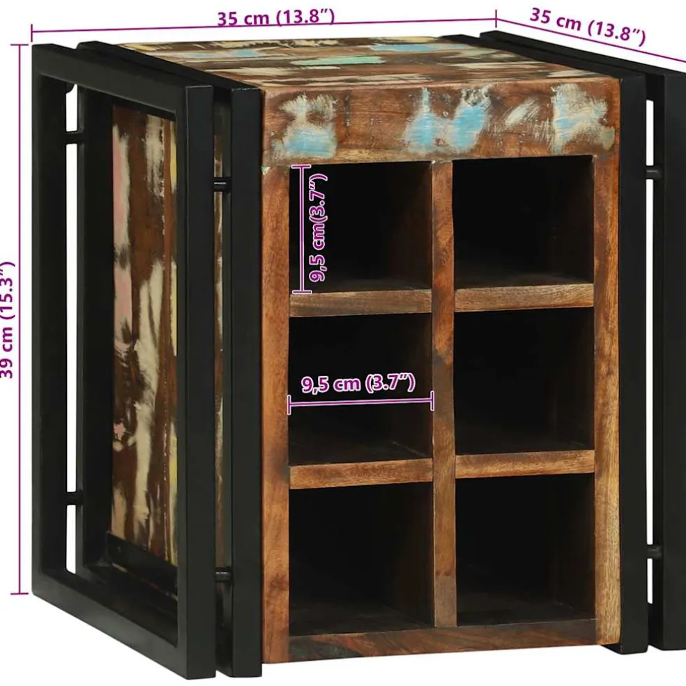 vidaXL Wijnrek 35 x 35 x 39 cm Massief Gerecycled Hout