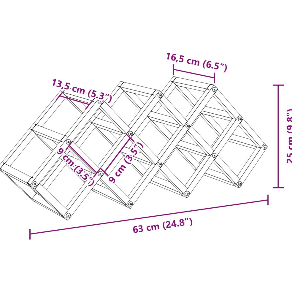 vidaXL Wijnrek Zwart Eiken 63 x 16,5 x 25 cm Gepoedercoat staal