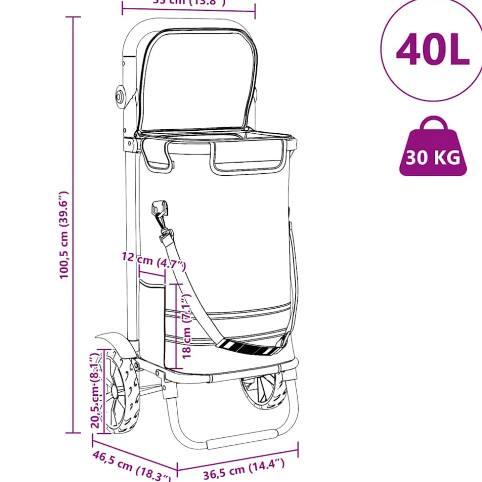 vidaXL Winkel trolley Grijs 36,5 x 46,5 x 100,5 cm Oxford stof