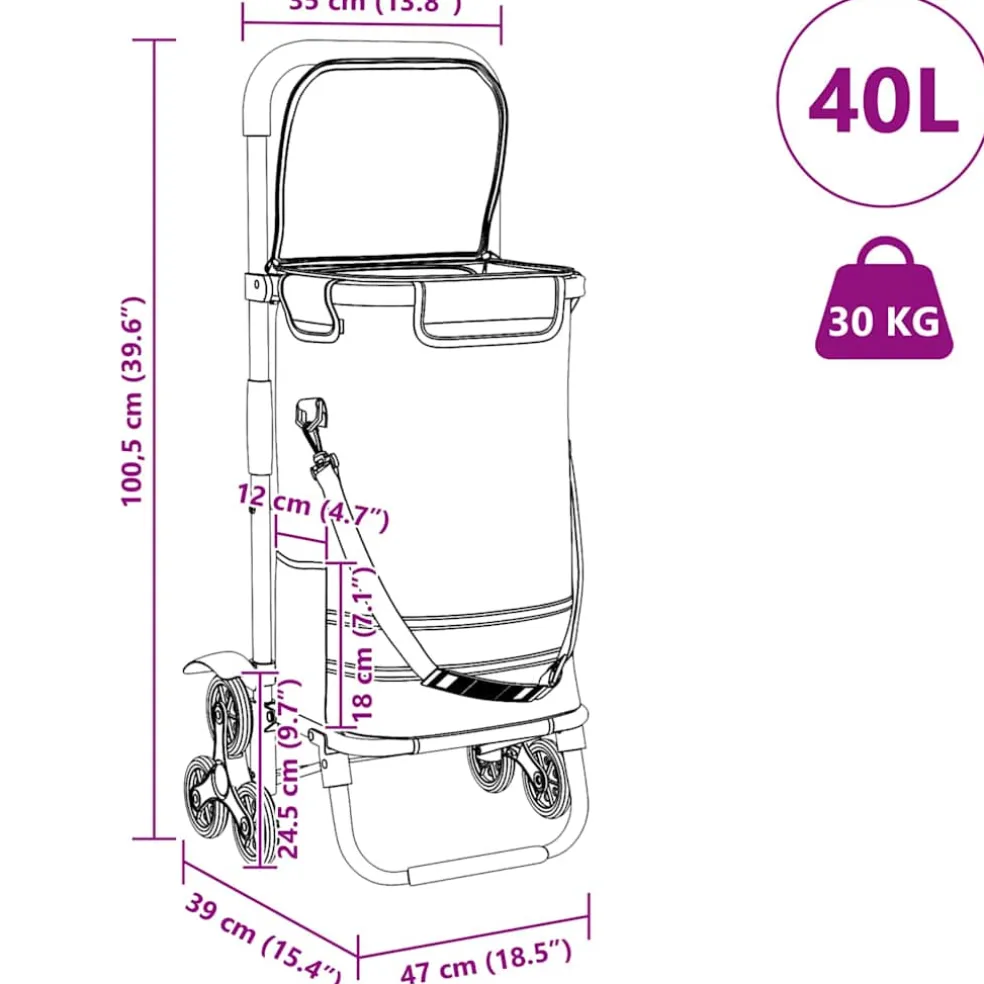 vidaXL Winkel trolley 1 Zwart 47 x 39 x 100,5 cm Oxford stof