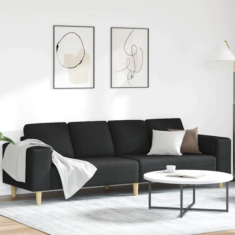 vidaXL Woonkamer Bank Zwart 250 x 77 x 76 cm Polyester