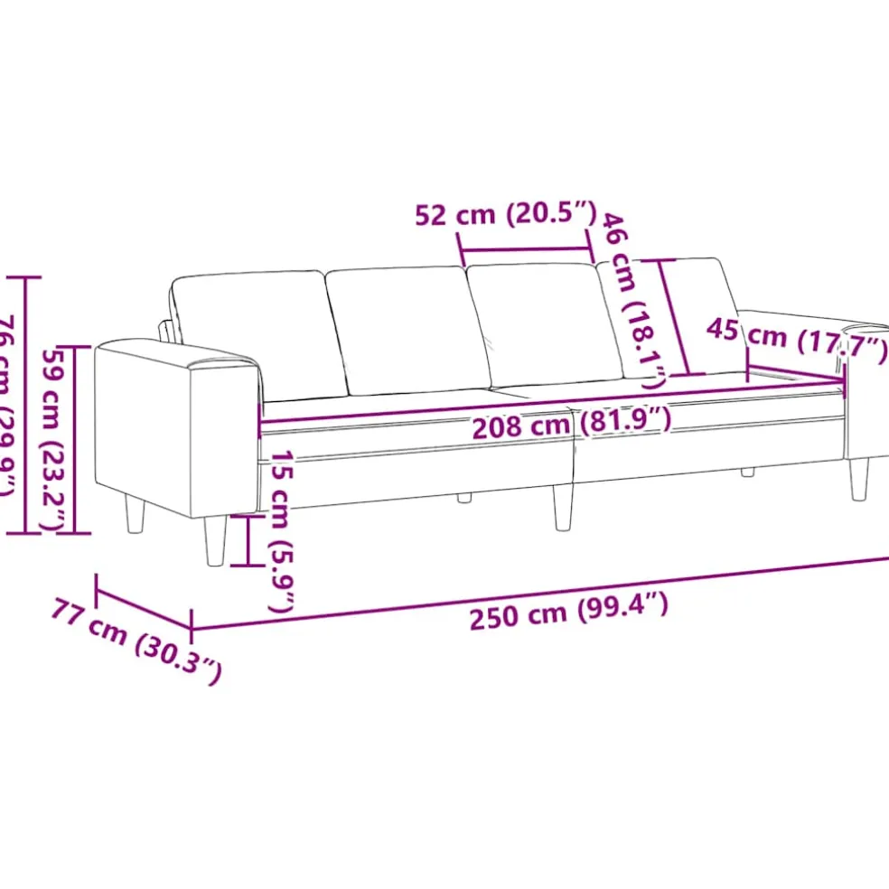 vidaXL Woonkamer Bank Zwart 250 x 77 x 76 cm Polyester