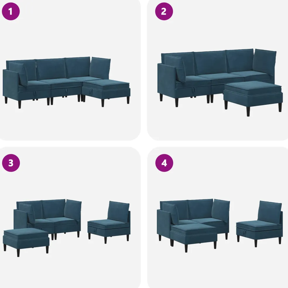 vidaXL Woonkamer Meubelset 4 st Blauw Fluweel