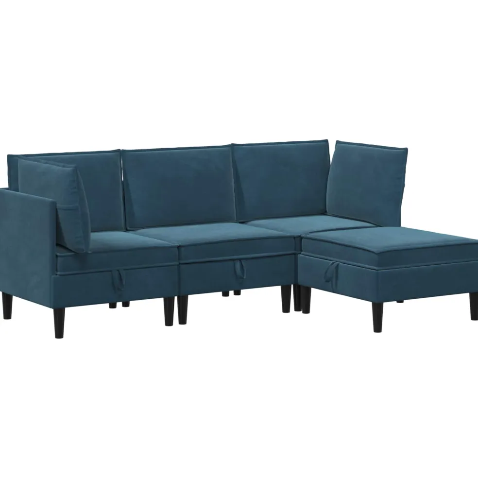 vidaXL Woonkamer Meubelset 4 st Blauw Fluweel
