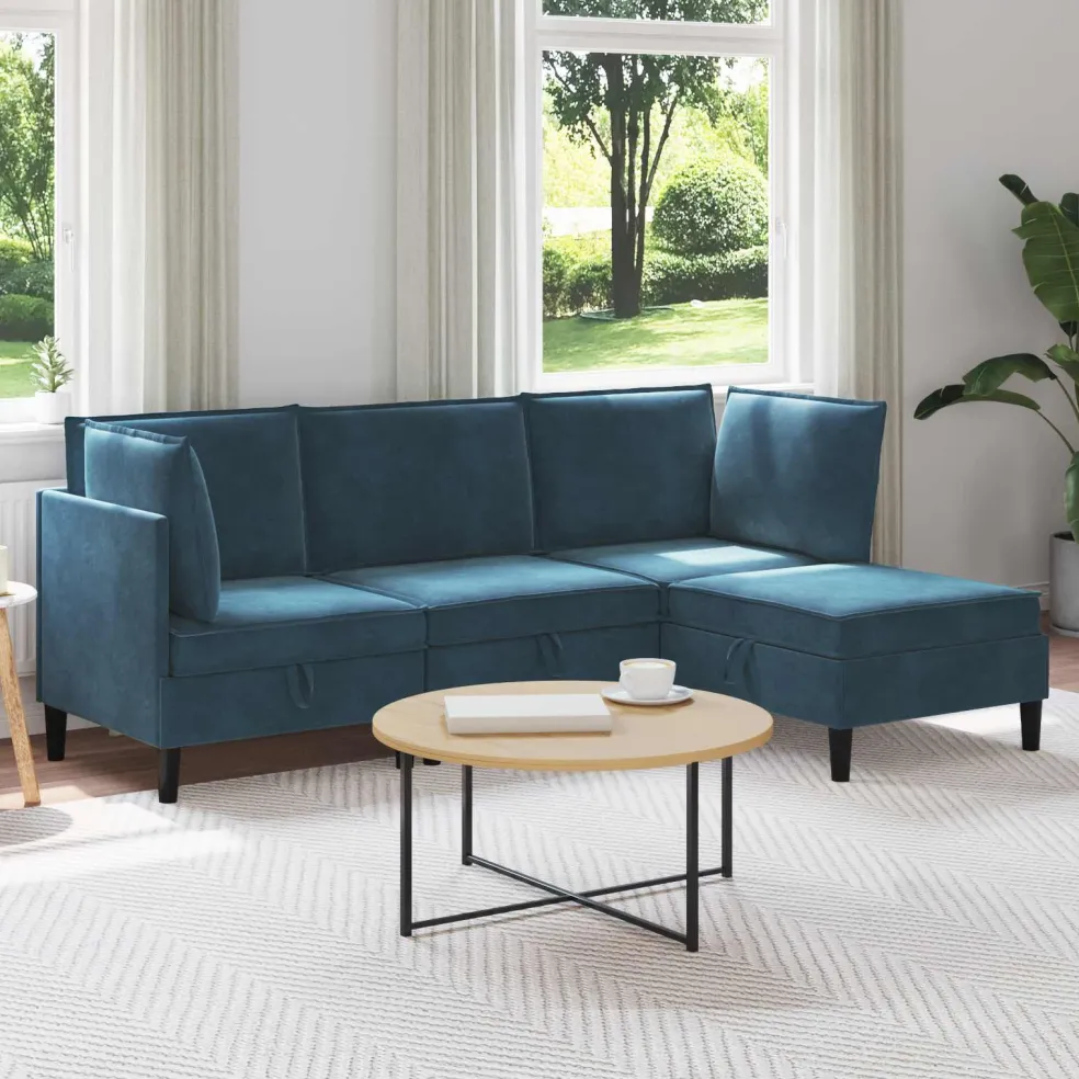vidaXL Woonkamer Meubelset 4 st Blauw Fluweel