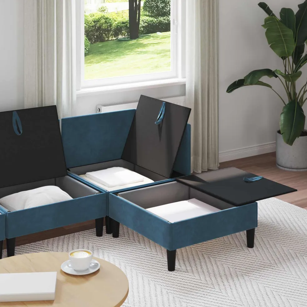 vidaXL Woonkamer Meubelset 4 st Blauw Fluweel