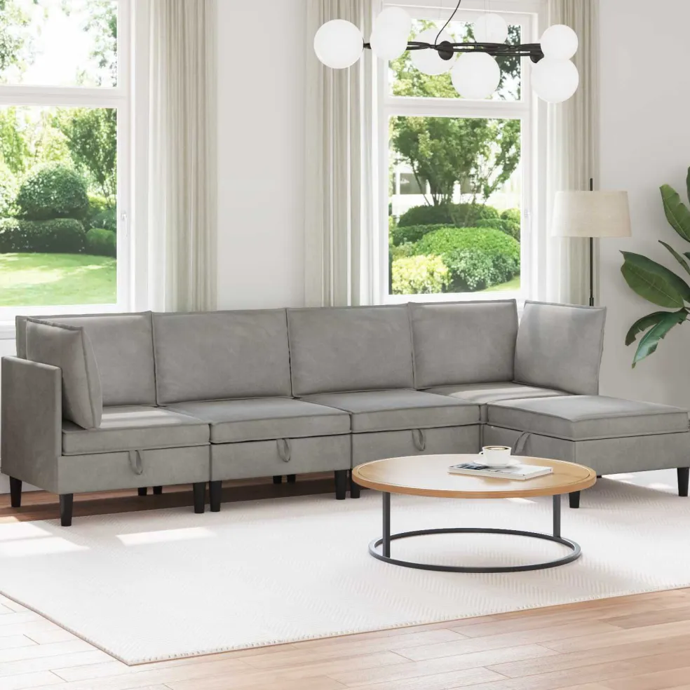 vidaXL Woonkamer Meubelset 5 st Lichtgrijs Fluweel