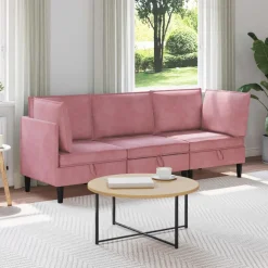 vidaXL Woonkamer Meubelset 3 st Roze Fluweel