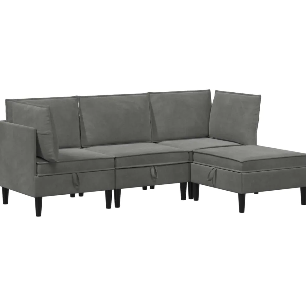 vidaXL Woonkamer Meubelset 4 st Donkergrijs Fluweel