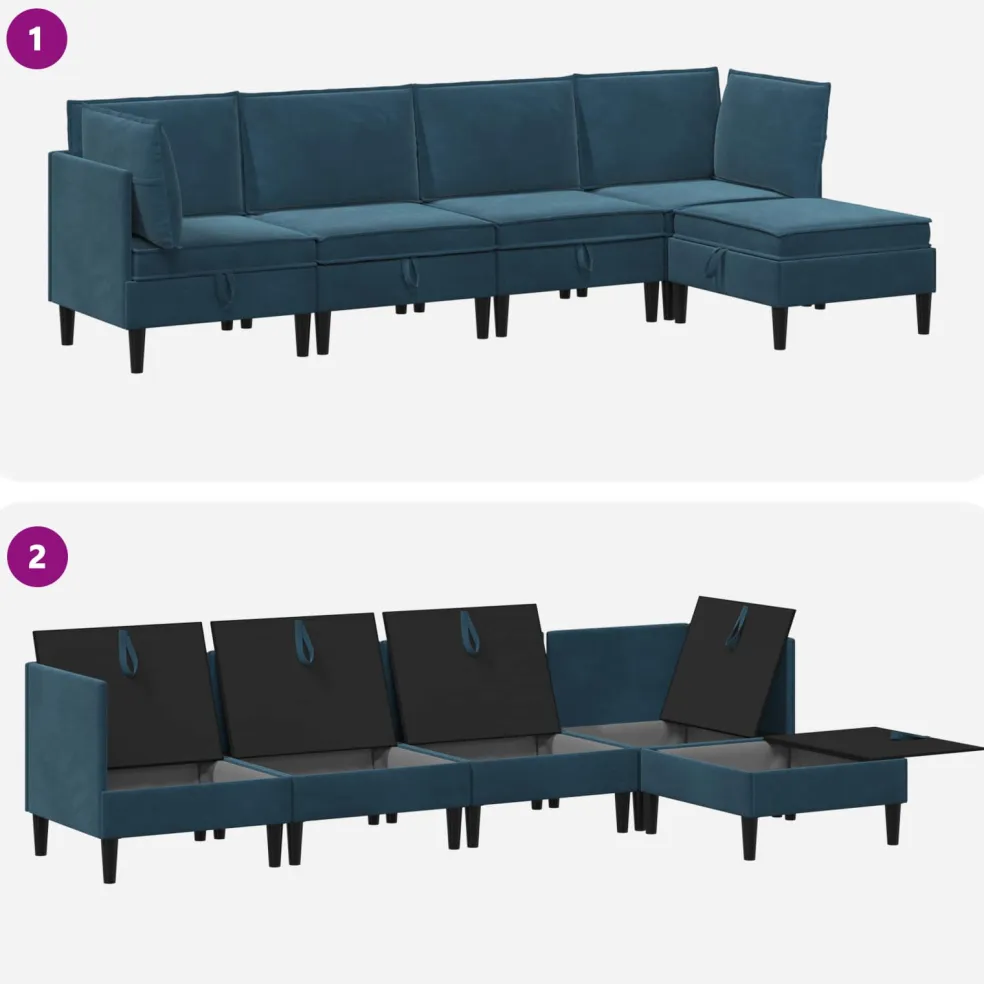 vidaXL Woonkamer Meubelset 5 st Blauw Fluweel
