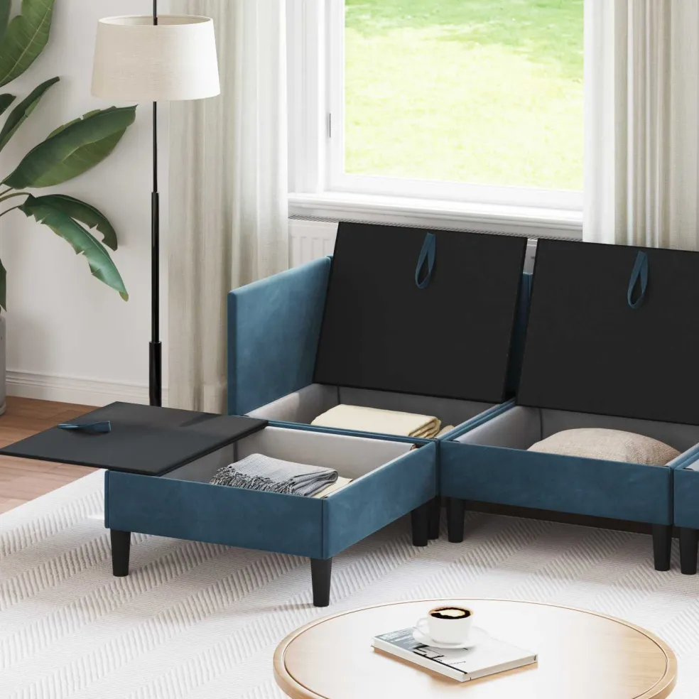 vidaXL Woonkamer Meubelset 5 st Blauw Fluweel