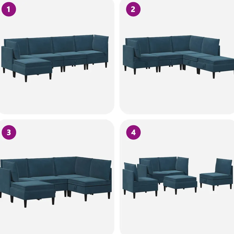 vidaXL Woonkamer Meubelset 5 st Blauw Fluweel