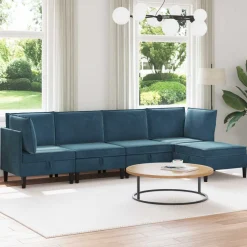 vidaXL Woonkamer Meubelset 5 st Blauw Fluweel