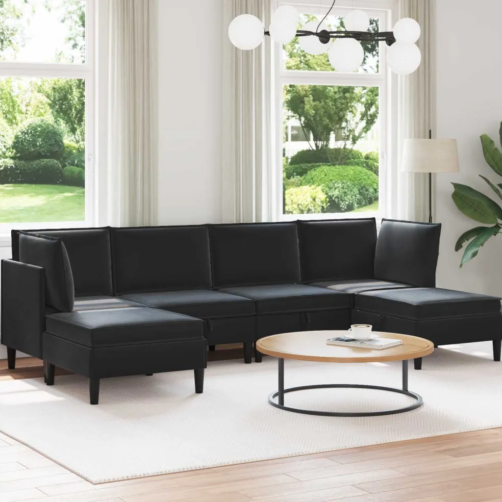 vidaXL Woonkamer Meubelset 6 st Zwart Fluweel