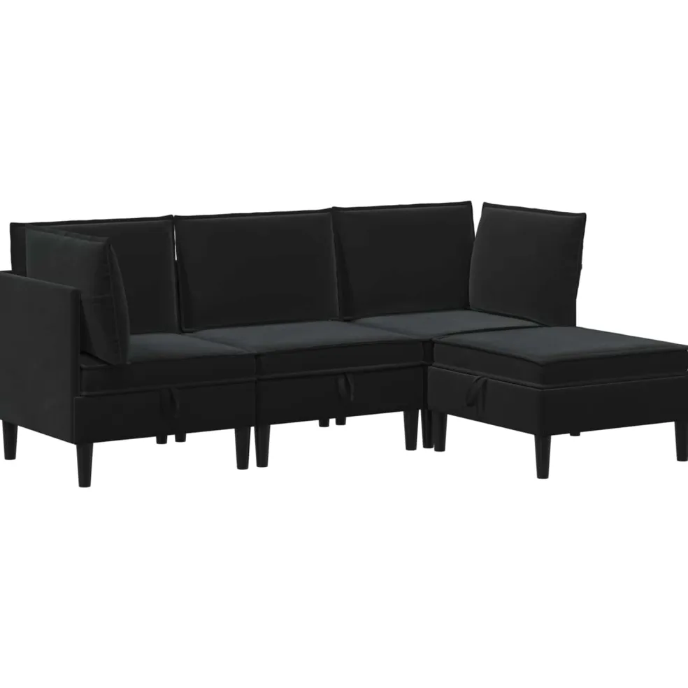 vidaXL Woonkamer Meubelset 4 st Zwart Fluweel