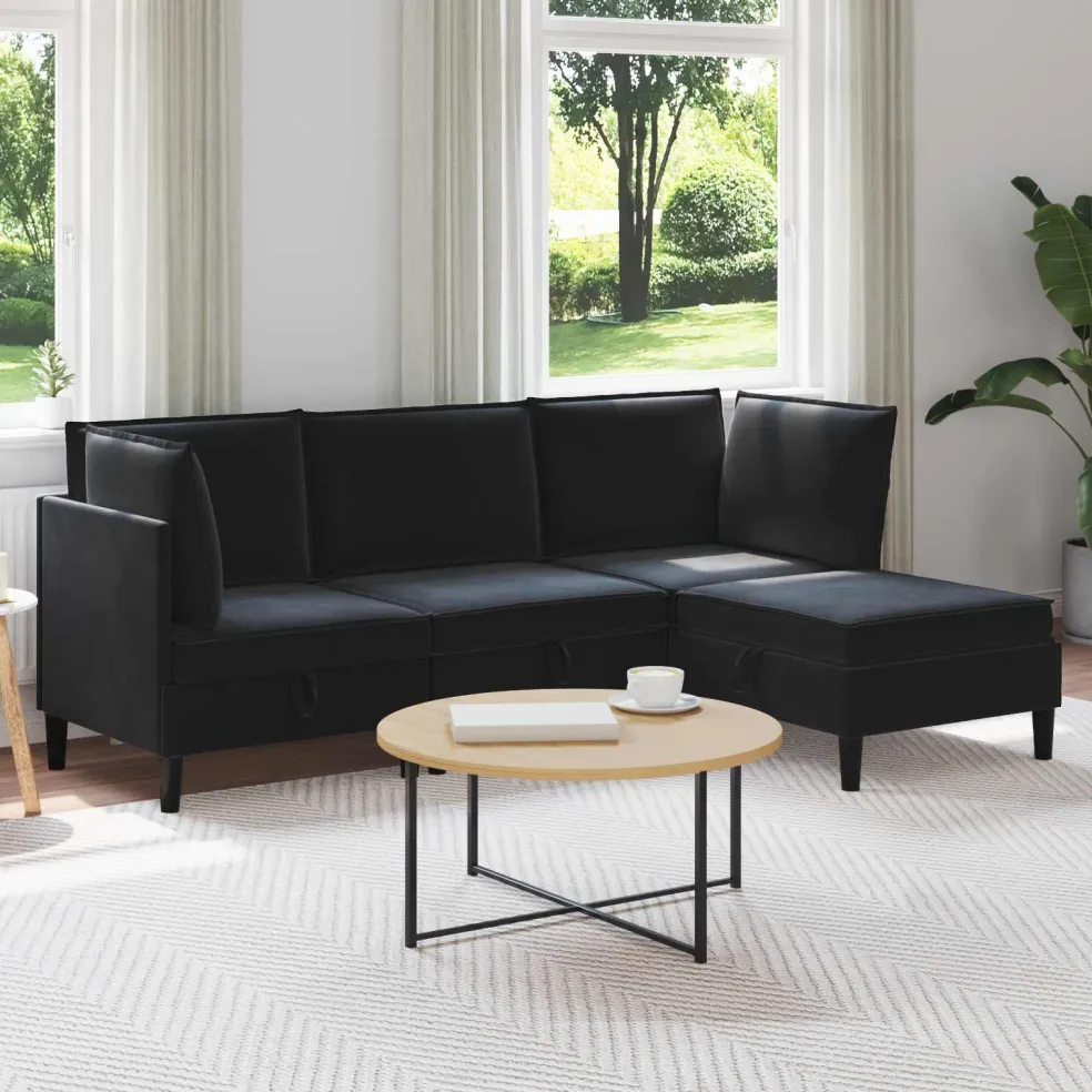 vidaXL Woonkamer Meubelset 4 st Zwart Fluweel
