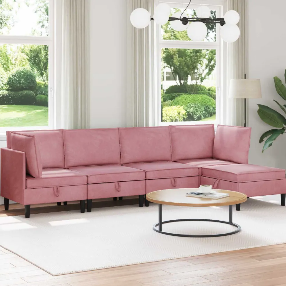 vidaXL Woonkamer Meubelset 5 st Roze Fluweel