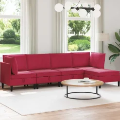 vidaXL Woonkamer Meubelset 5 st Wijnrood Fluweel