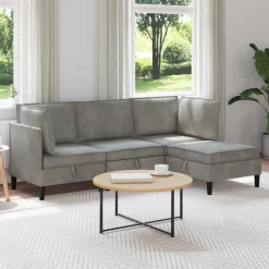 vidaXL Woonkamer Meubelset 4 st Lichtgrijs Fluweel