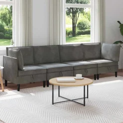 vidaXL Woonkamer Meubelset 4 st Donkergrijs Fluweel