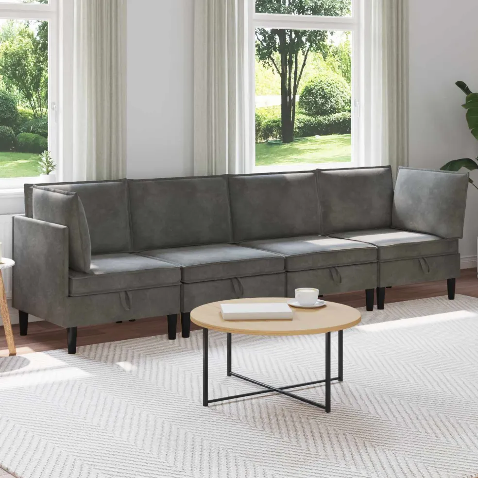 vidaXL Woonkamer Meubelset 4 st Donkergrijs Fluweel