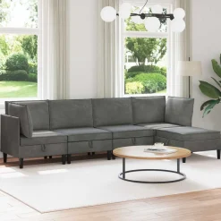 vidaXL Woonkamer Meubelset 5 st Donkergrijs Fluweel
