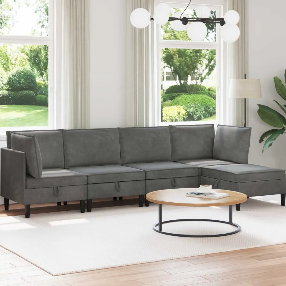 vidaXL Woonkamer Meubelset 5 st Donkergrijs Fluweel