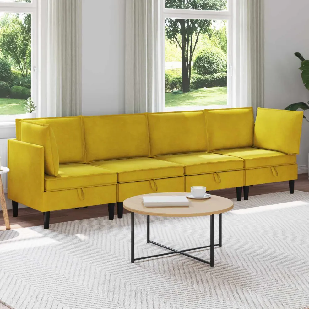 vidaXL Woonkamer Meubelset 4 st Geel Fluweel
