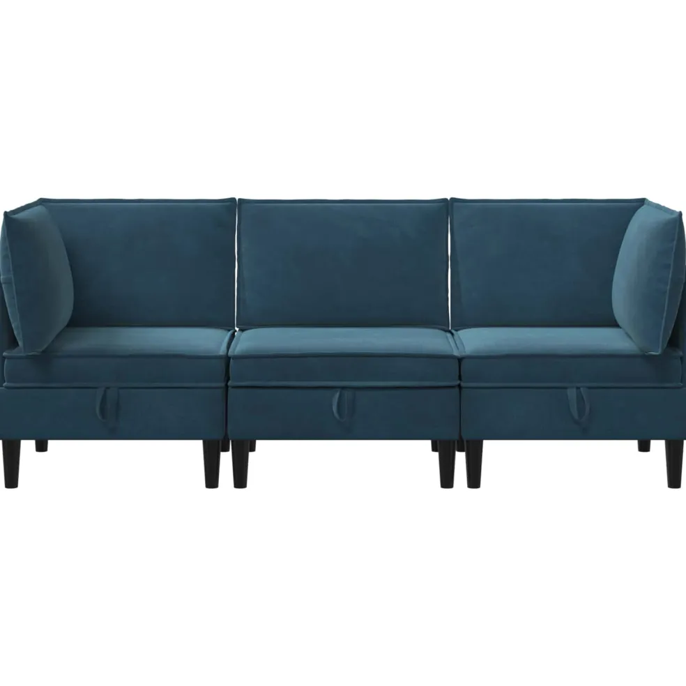 vidaXL Woonkamer Meubelset 3 st Blauw Fluweel