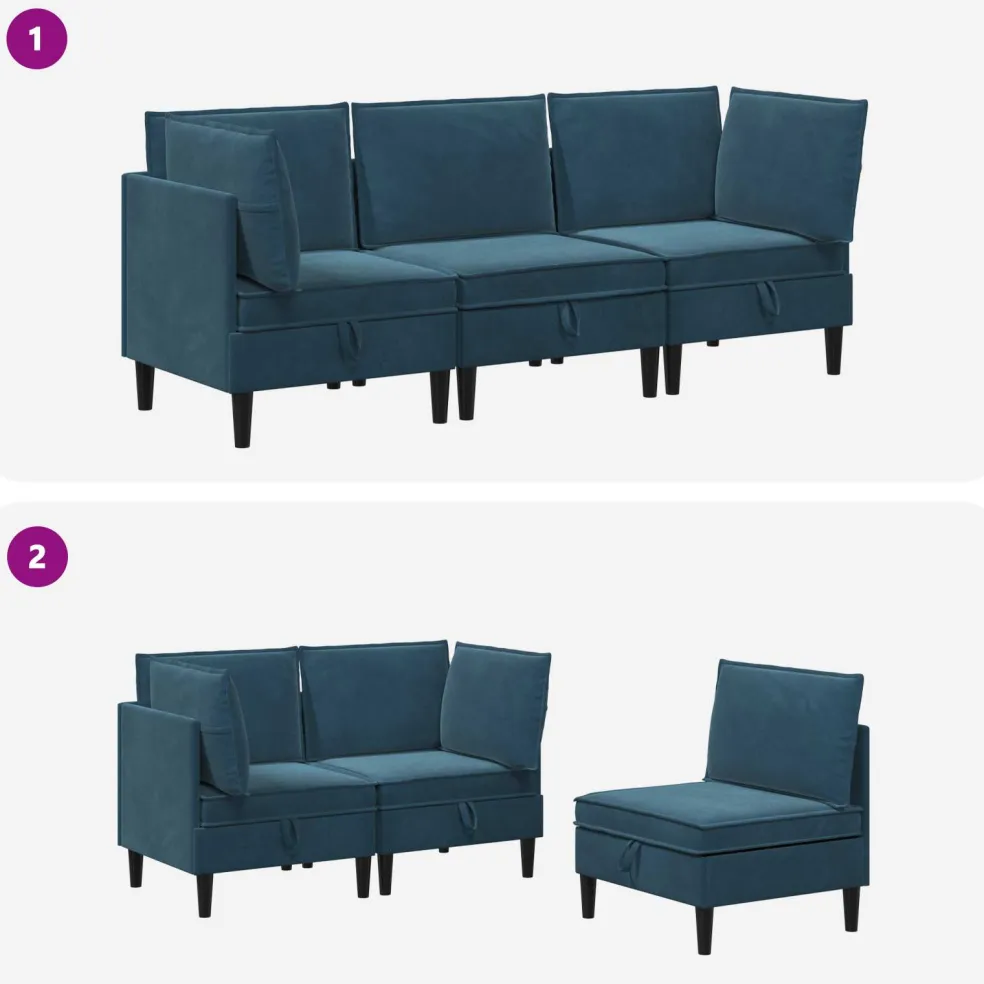 vidaXL Woonkamer Meubelset 3 st Blauw Fluweel