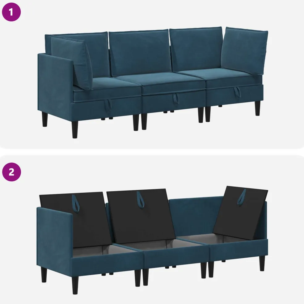 vidaXL Woonkamer Meubelset 3 st Blauw Fluweel