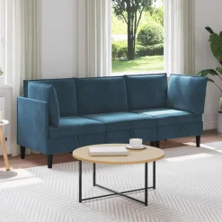vidaXL Woonkamer Meubelset 3 st Blauw Fluweel