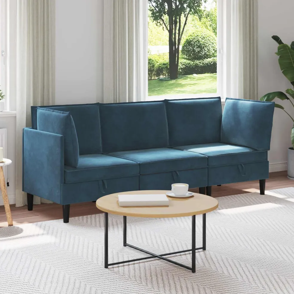 vidaXL Woonkamer Meubelset 3 st Blauw Fluweel