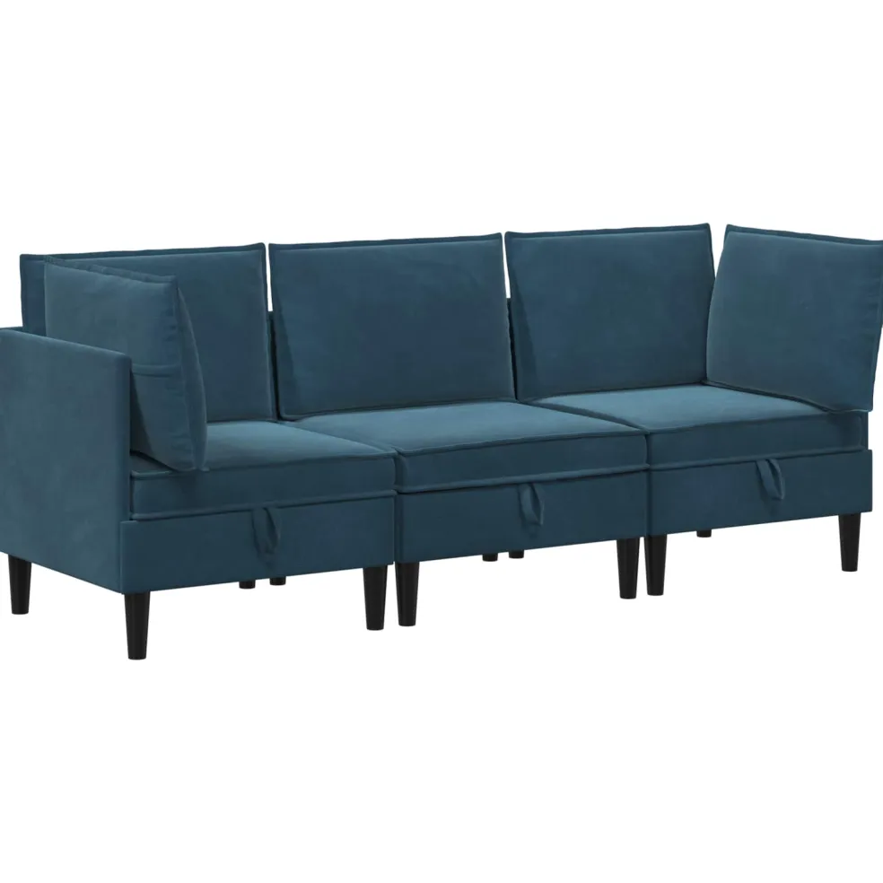 vidaXL Woonkamer Meubelset 3 st Blauw Fluweel