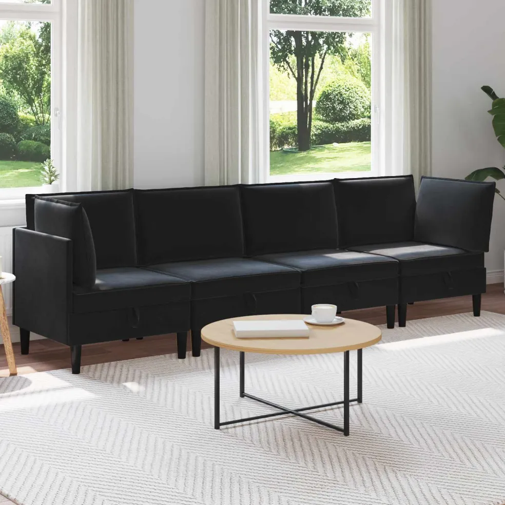 vidaXL Woonkamer Meubelset 4 st Zwart Fluweel