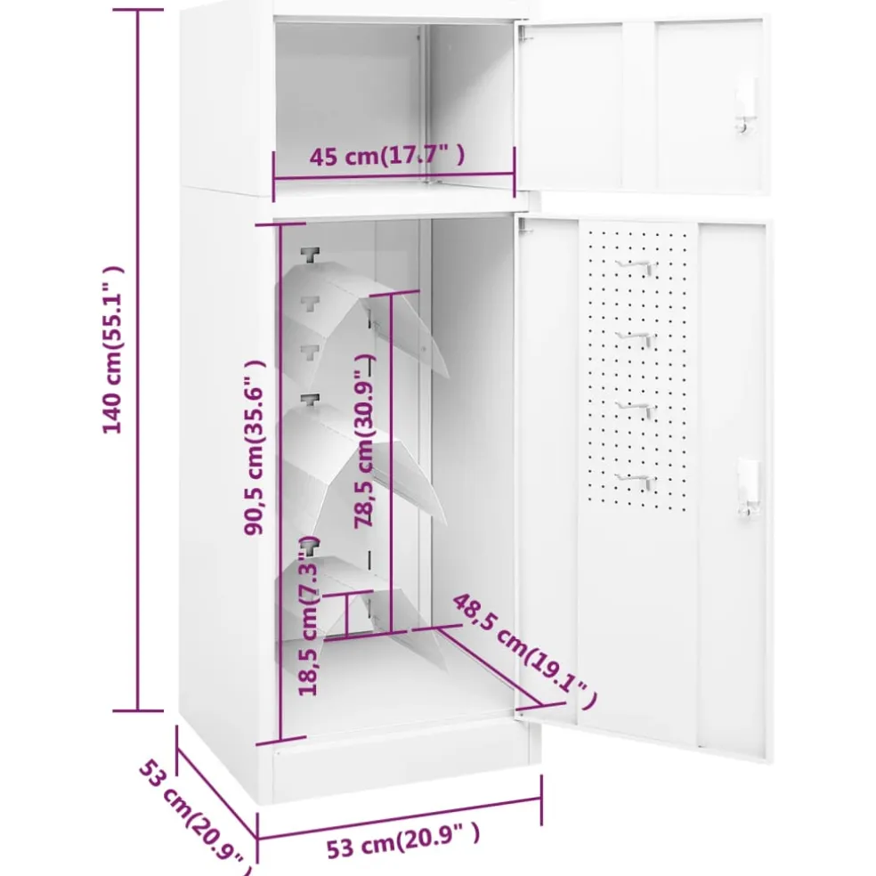 vidaXL Zadelkast 53x53x140 cm staal wit