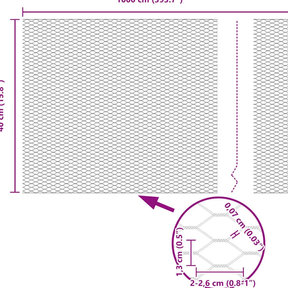 vidaXL zeshoekig gaasgek met palen 10 x 0,4 m PVC-Coated Staal Grijs