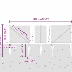 vidaXL zeshoekig gaasgek met palen 10 x 0,4 m PVC-Coated Staal Grijs