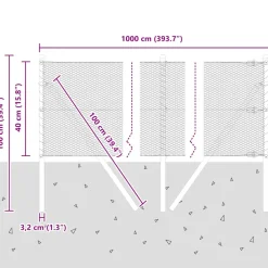 vidaXL zeshoekig gaashek met grondbevestiging 10 x 0,4 m Grijs Mesh
