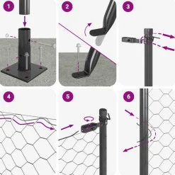 vidaXL zeshoekig gaashek met betonnen voetstuk 10 x 0,4 m Grijs Mesh