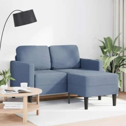 vidaXL 2-zitsbank met ligstoel L-vormig 125 cm linnen blauw