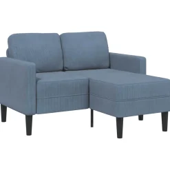 vidaXL 2-zitsbank met ligstoel L-vormig 125 cm linnen blauw