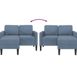 vidaXL 2-zitsbank met ligstoel L-vormig 125 cm linnen blauw
