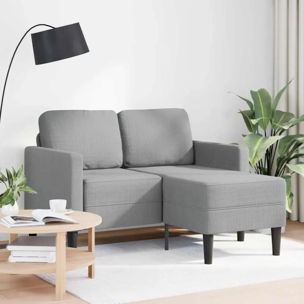 vidaXL 2-zitsbank met ligstoel L-vormig lichtgrijs 125 cm stof