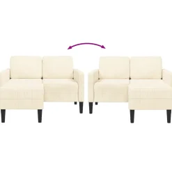 vidaXL 2-zitsbank met ligstoel L-vormig crèmekleurig 125 cm linnen