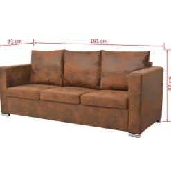 vidaXL 3-zitsbank 191x73x82 cm kunst suède leer