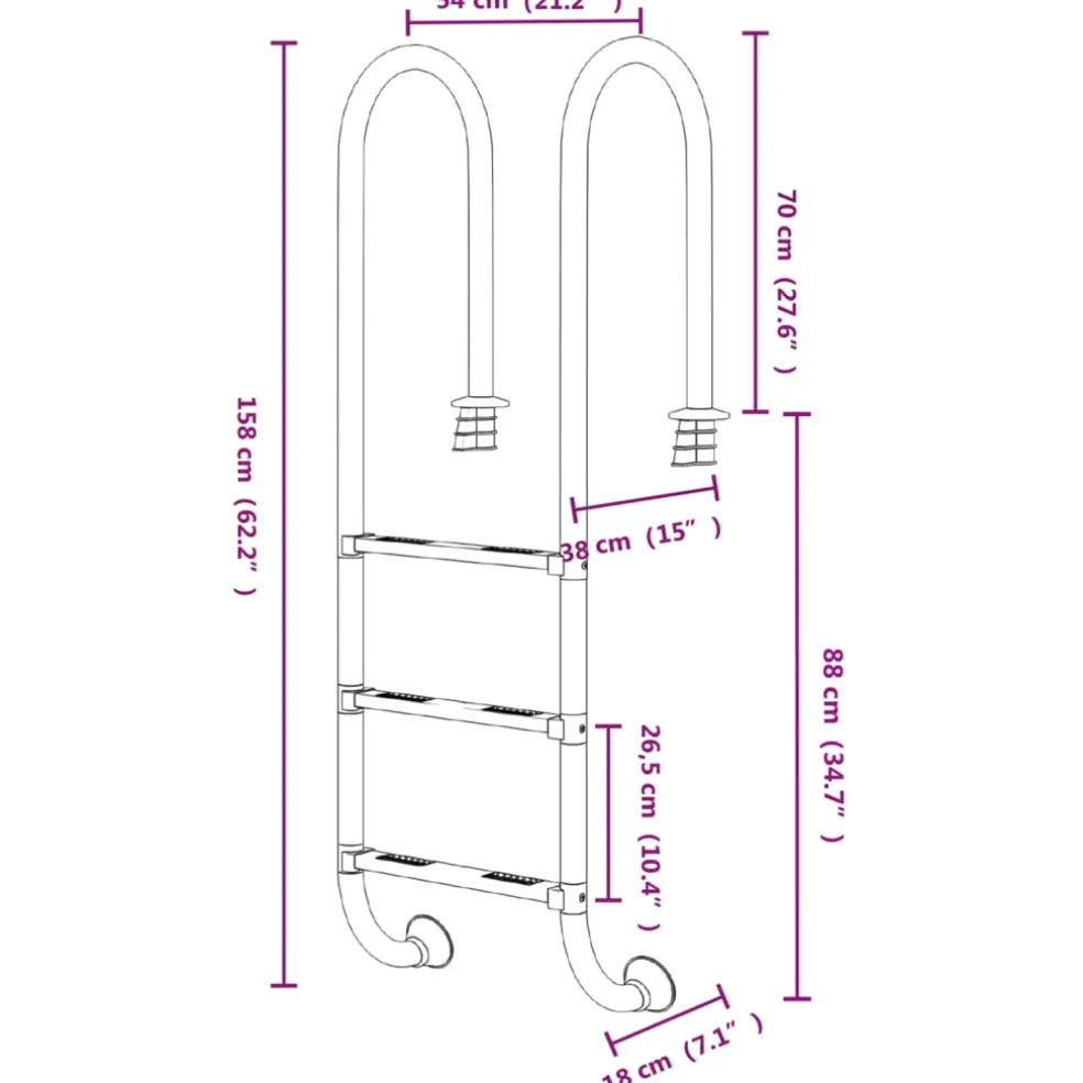 vidaXL Zwembadladder 54x38x158 cm 304 roestvrijstaal
