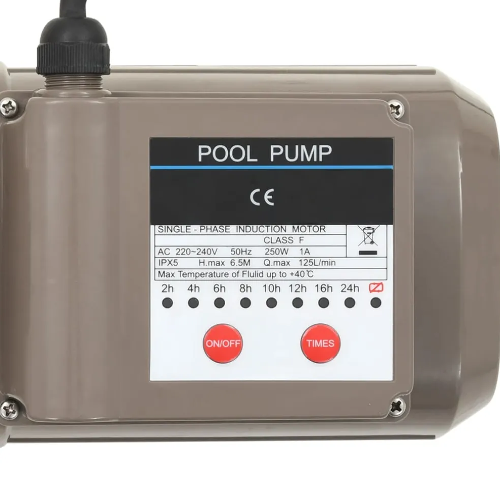 vidaXL Zwembadpomp met timer 0,25 pk 8000 L/u zwart