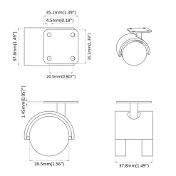 vidaXL Zwenkwiel 2 st Zwart 39,5 x 39,5 x 37,8 mm Ijzer en PP